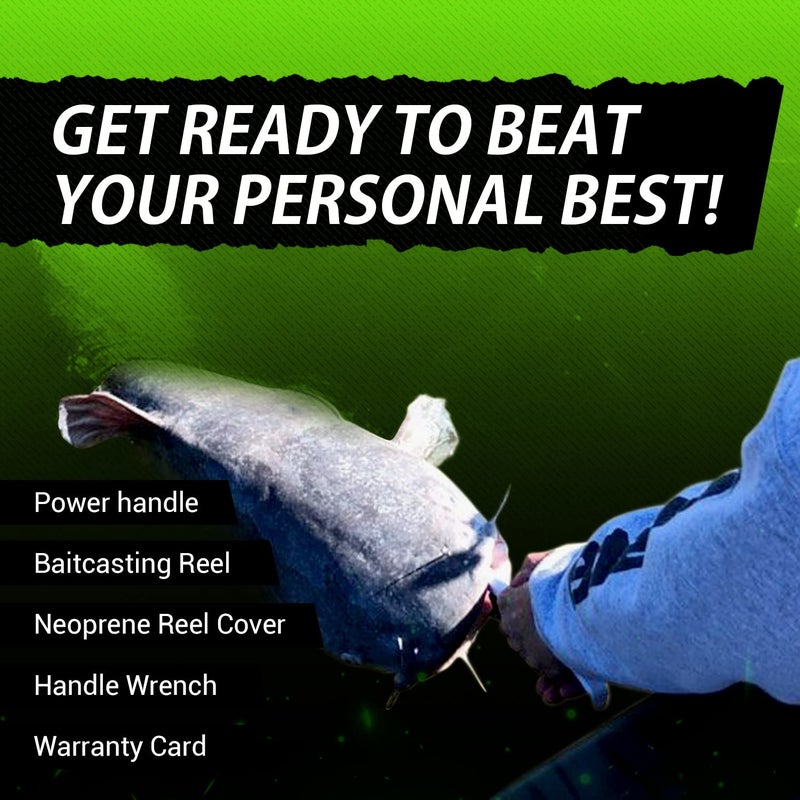 Catfish Sumo Heavyweight Champions Catfish Baitcaster Reel â€“ Round with Loud Bait Clicker, Steel Bearings, Carbon Disc Drag, Thickened Metal for Big Cat Fish + Power Handle + Neoprene Cover (Right-Side Retrieve) - Image 4